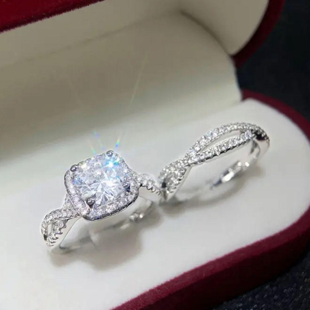Luxury Simulated Diamonds Wedding Ring set